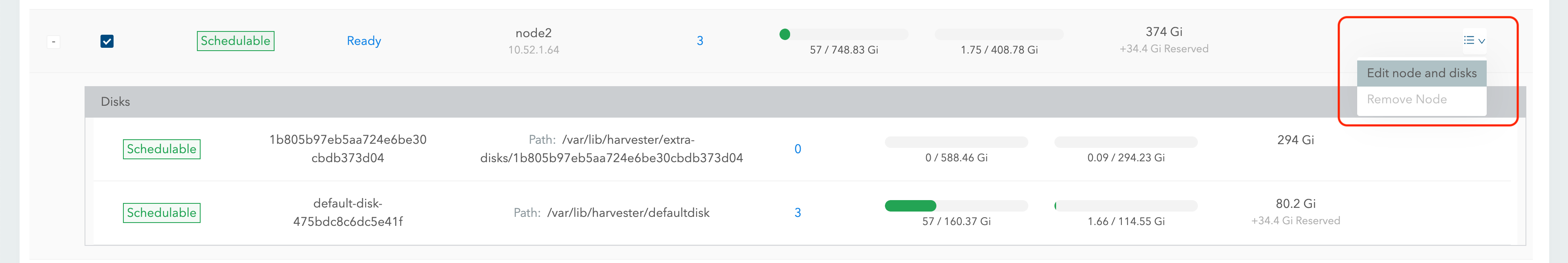 Edit node and disks